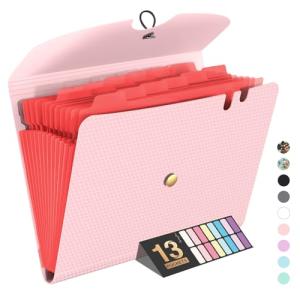 Sooez Expanding File Folder, 13 Pocket Accordion File Organizer, Monthly Expandable File Folder for Documents with Labels, Portable Bill Receipt Organizer for School Office Supplies, Letter A4 Size