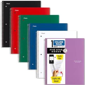 Five Star 6-Pack College Ruled Spiral Notebooks