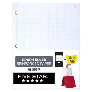 Five Star Graph Ruled Loose Leaf Paper, 80 Sheets
