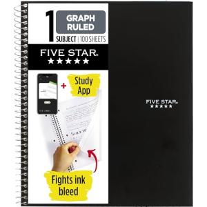 Five Star Graph Ruled Spiral Notebook, 100 Sheets