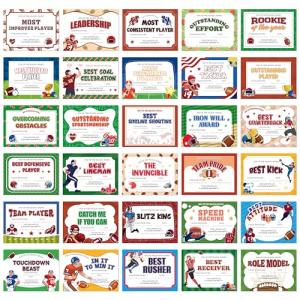 EYxsaxenk Football Achievement Award Certificates - 60Pcs End of Season Football Team Award Certificate Paper Sport Game Ceremony Award Certificate of Achievement for Kid Student Reward Teacher Supply