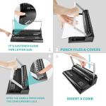 Binditek Comb Binding Machine, 19-Hole, 145 Sheet, Comb Punch Binder Machine with Starter Kit 30 PCS 1/2" Binding Combs, Comb Binder Machine for Letter Size, A5 or Smaller Sizes, Binding Supplies