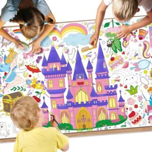Giant Coloring Poster,35x72Inch Princess Party Activity Drawing Paper Coloring Table Cover,DIY Princess Poster Tablecloth Art Crafts Coloring Sheet for Kids,Home Classroom Party Decorations Suppiles