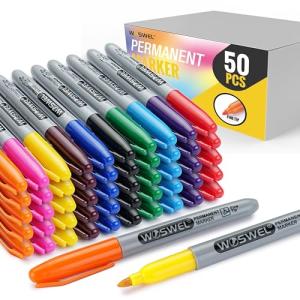 WOSWEL 50 Pack Assorted Fine Tip Permanent Markers