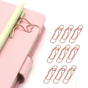 NELJIBEHU 12-Pack Pen Holder Clips for Notebook, Cute Heart Paper Clips,Rose Gold Office Supplies(12 Rose Gold)