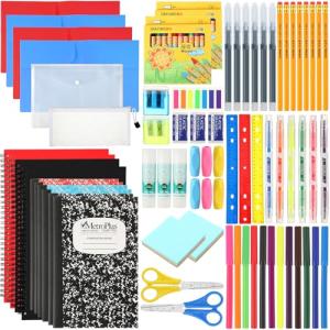 Gilprop 2 Set School Supply Kit 88 Pcs Back to School Supplies for Students School Essential Supplies Bundle Kit Include Pencil Notebook Ruler Glue Scissor Sticky Note Eraser Pencil Sharpener
