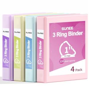 Pastel 1-Inch D Ring Binders - 4 Pack