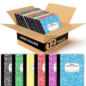 12 Pack Wide Ruled Composition Notebooks, Assorted Colors