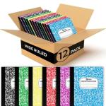 12 Pack Wide Ruled Composition Notebooks, Assorted Colors