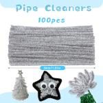 ZXIIXZ 100 Pcs Pipe Cleaners, Glitter Pipe Cleaners Craft Supplies, Creative Craft Pipe Cleaners Bulk for Art DIY Crafts Decorations/Glitter Silver