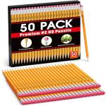 50 Pack Pre-Sharpened #2 Yellow Pencils with Erasers