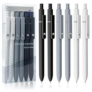 UIXJODO 6 Pcs Gel Pens 0.5mm Quick Dry Black Ink Pens Fine Point Smooth Writing Pens, Cute Office and School Supplies Gifts for Women Teacher Students (6 Pcs Black White Grey Silver)