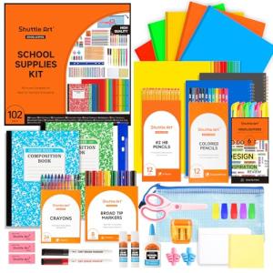 Shuttle Art 102 PCS Back to School Supplies Kit, School Supply Box for Grades K-5, School Supplies for Kids and Students, Including Pencils, Pens, Markers, Erasers, Notebooks, Folders and More
