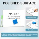 2 PC Small White Board Dry Erase Classroom Pack Boards 9"x12” Personal Whiteboards for Students Teachers School Supplies Lapboards,with Whiteboard Erasers Incl and Colors Pens