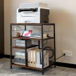 superbpag Printer Stand, 4 Tier Printer Table with Power Outlets and USB Charging Port, Adjustable Storage Shelf for Printer Scanner Fax CPU Shredder Use, 21.7" W x 15.7" D x 26.5" H, Rustic Brown