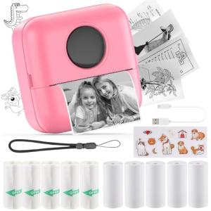 HuiJuKeJi Mini Sticker Printer Bluetooth Smart Pocket Inkless Thermal Printer with 11 Rolls Thermal Paper and Sticker for iOS&Android, Portable Receipt Printer for Photo Note Memo (Rose)