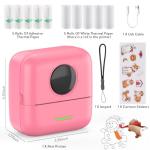 HuiJuKeJi Mini Sticker Printer Bluetooth Smart Pocket Inkless Thermal Printer with 11 Rolls Thermal Paper and Sticker for iOS&Android, Portable Receipt Printer for Photo Note Memo (Rose)