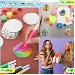 Nezyo 75 Pieces Magnetic Painting Canvas Panel Mini Canvas Boards Round Mini Canvases Mini Tile Art for Painting Magnetic Fridge Locker Art Paints Crafts DIY Kit (4 Inch)