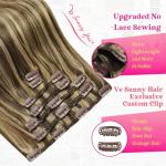 Ve Sunny Clip in Hair Extensions Human Hair Highlights Brown Clip in Hair Extensions Dark Brown with Caramel Brown Highlights Hair Extensions Clip ins for School 7pcs 120g 20inch