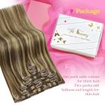 Ve Sunny Clip in Hair Extensions Human Hair Highlights Brown Clip in Hair Extensions Dark Brown with Caramel Brown Highlights Hair Extensions Clip ins for School 7pcs 120g 20inch
