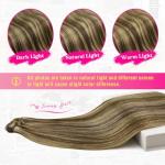 Ve Sunny Clip in Hair Extensions Human Hair Highlights Brown Clip in Hair Extensions Dark Brown with Caramel Brown Highlights Hair Extensions Clip ins for School 7pcs 120g 20inch