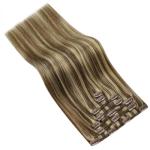 Ve Sunny Clip in Hair Extensions Human Hair Highlights Brown Clip in Hair Extensions Dark Brown with Caramel Brown Highlights Hair Extensions Clip ins for School 7pcs 120g 20inch