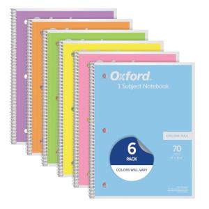 Set of 6 Oxford Pastel Spiral Notebooks