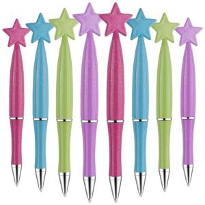 Zuazaor 24 Pack Shinng Star Party Pens Black Gek Ink for Adults Office School Crhistmas Valentine's Wedding Party Supplies (Glitter Star)