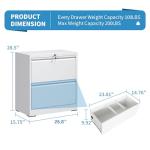 BIZOEIRON 2 Drawer Lateral File Cabinet with Lock, 26.8" Wide Metal Filing Cabinets for Home Office, Steel Storage File Cabinet for Letter/Legal/F4/A4 Size with Hanging Bars, Assembly Required(White)