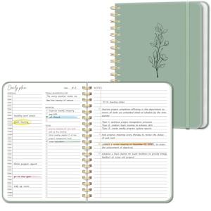 Undated Daily Planner With Hourly Schedule, To Do List Spiral Notebook, Easily Organize Your Work Tasks And Appointments, Perfect School Or Office Supplies For Organizing & Planning, 7.5"x10", Green