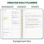 Undated Daily Planner With Hourly Schedule, To Do List Spiral Notebook, Easily Organize Your Work Tasks And Appointments, Perfect School Or Office Supplies For Organizing & Planning, 7.5"x10", Green