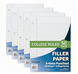 50-Pack Reinforced College Ruled Loose Leaf Paper