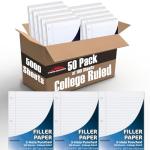50-Pack Reinforced College Ruled Loose Leaf Paper