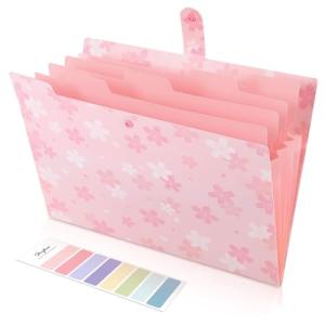 SKYDUE Expanding File Folder with 5 Pockets, Accordion File Organizer,Portable Receipt Paper Documents Organizer,Letter Size Filing Folder School Office Supplies,Pink