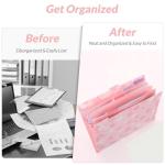 SKYDUE Expanding File Folder with 5 Pockets, Accordion File Organizer,Portable Receipt Paper Documents Organizer,Letter Size Filing Folder School Office Supplies,Pink