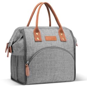 Insulated Grey Lunch Bag with Large Drinks Holder