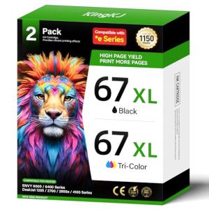67XL Printer Ink for HP 67XL Ink Cartridges Black/Color Combo Pack Replacement for HP Ink 67 XL DeskJet 2700e 2755 2755e 2855e 4155e 4100 4255e Envy 6000 6055 6400 6455e 6455 Pro 6458 6475 1255 Inkjet