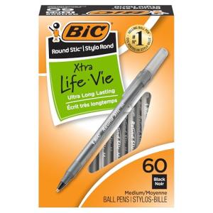 BIC Round Stic Ballpoint Pens, Black, 60-Count