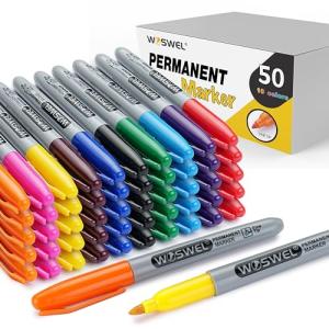 WOSWEL 50 Pack Assorted Fine Tip Permanent Markers