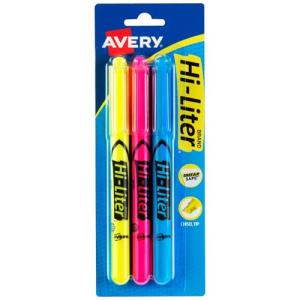 AVERY Smear Safe Chisel Tip Highlighters, 3 Count
