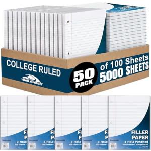50-Pack Reinforced College Ruled Loose Leaf Paper