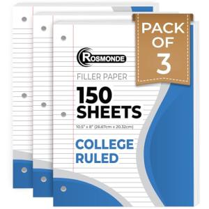 Rosmonde College Ruled Loose Leaf Paper - 3 Pack