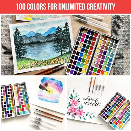100-Color Travel Watercolor Paint Set for All
