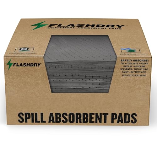 FlashDry - Universal Spill Absorbent Pads | 17.5” x 13.5” x 2mm Oil and All Purpose Premium Liquid Pads Packed in a Convenient Sturdy Dispensing Box - 300 Pads in Total