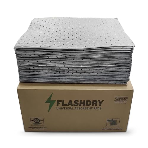 FlashDry - Universal Spill Absorbent Pads | 17.5” x 13.5” x 2mm Oil and All Purpose Premium Liquid Pads Packed in a Convenient Sturdy Dispensing Box - 300 Pads in Total