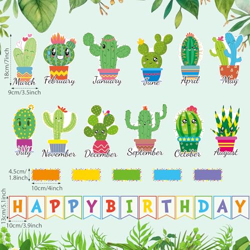 Weekgrat 64 Pcs Happy Birthday Bulletin Board Set Cactus Cutouts Birthday Classroom Decorations Birthday Calendars Chart Poster Supplies for First Day of School Teacher Classroom Wall Decor