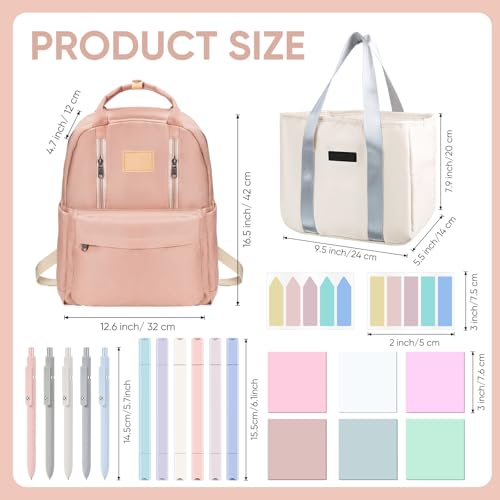 Geyoga 22 Pcs Aesthetic School Supplies Include 1 Aesthetic Backpack 1 Capacity Pencil Case 1 Lunch Box 6 Aesthetic Highlighters 5 Quick Dry Ink Pens 6 Transparent Sticky Note 2 Index Tabs (Pink)
