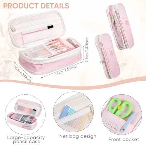 Geyoga 22 Pcs Aesthetic School Supplies Include 1 Aesthetic Backpack 1 Capacity Pencil Case 1 Lunch Box 6 Aesthetic Highlighters 5 Quick Dry Ink Pens 6 Transparent Sticky Note 2 Index Tabs (Pink)