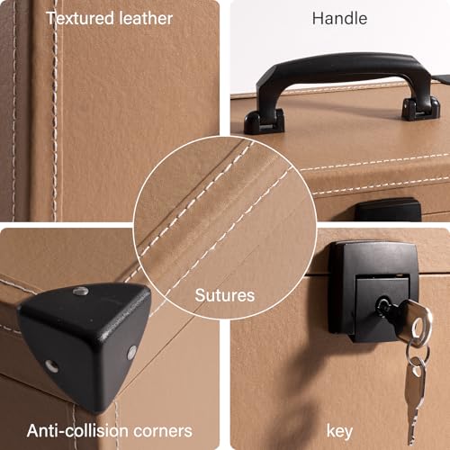 LOCKCURX Medication Lock Box -13.4 x 8.3 x 7.5 Inch Large - Khaki - Childproof Medication Lock Organizer With Tray, Medicine Lock Box with Key, Locking Box with Portable Storage Case