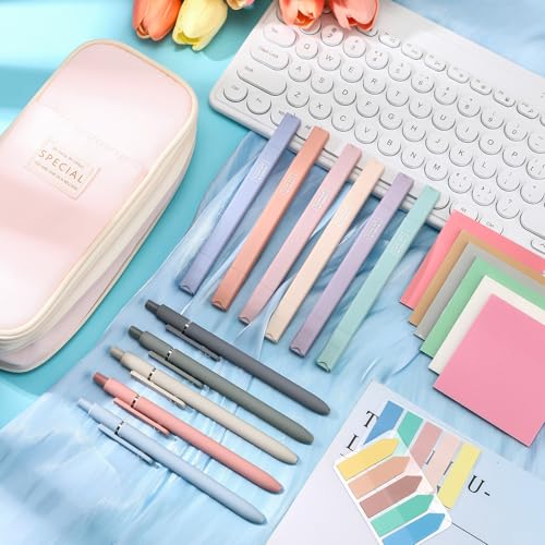 Geyoga 22 Pcs Aesthetic School Supplies Include 1 Aesthetic Backpack 1 Capacity Pencil Case 1 Lunch Box 6 Aesthetic Highlighters 5 Quick Dry Ink Pens 6 Transparent Sticky Note 2 Index Tabs (Pink)